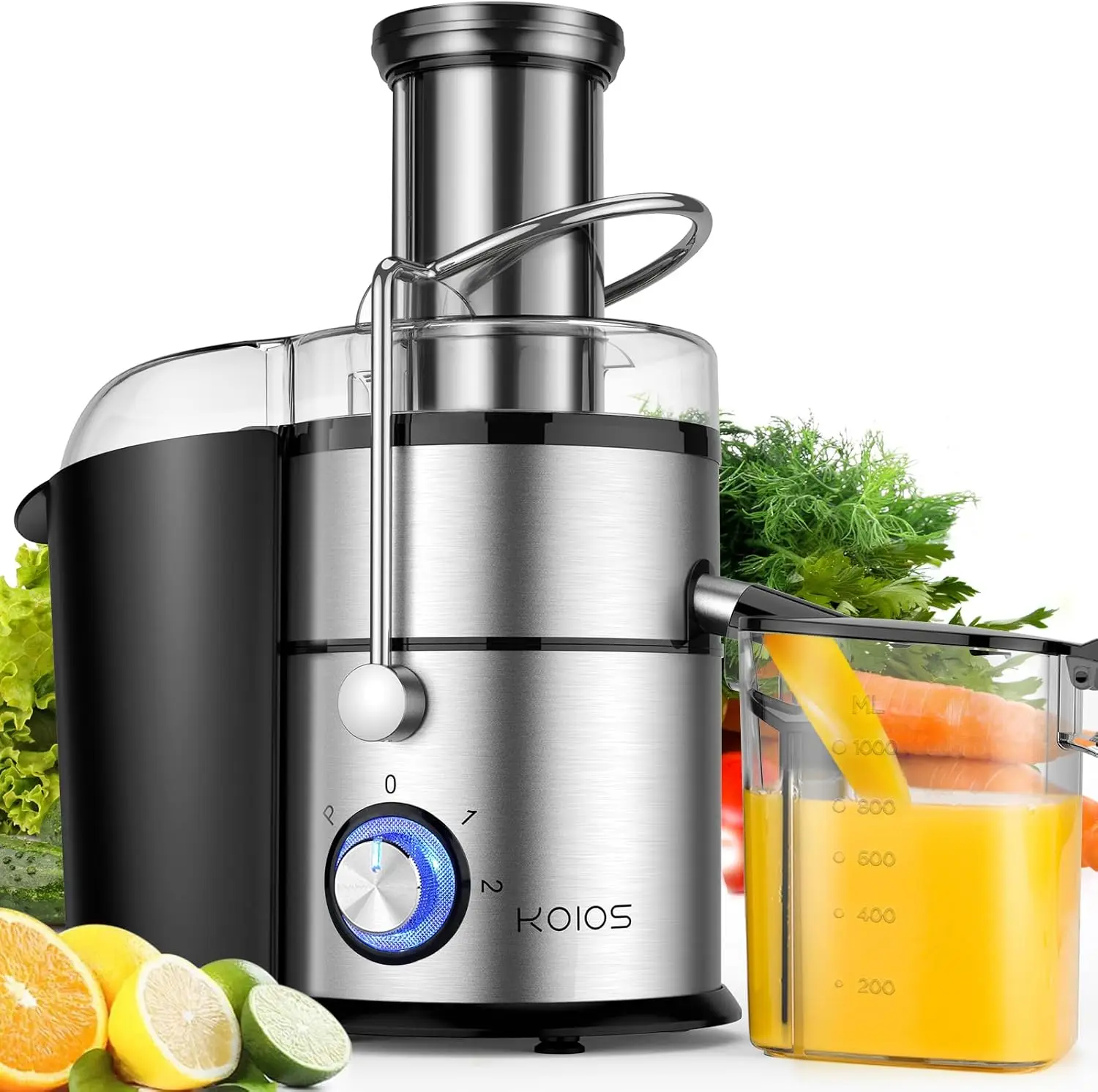 

1300W KOIOS Centrifugal Juicer Machines, Juice Extractor with Extra Large 3inch Feed Chute, Full Copper Motor, Titanium-Plated