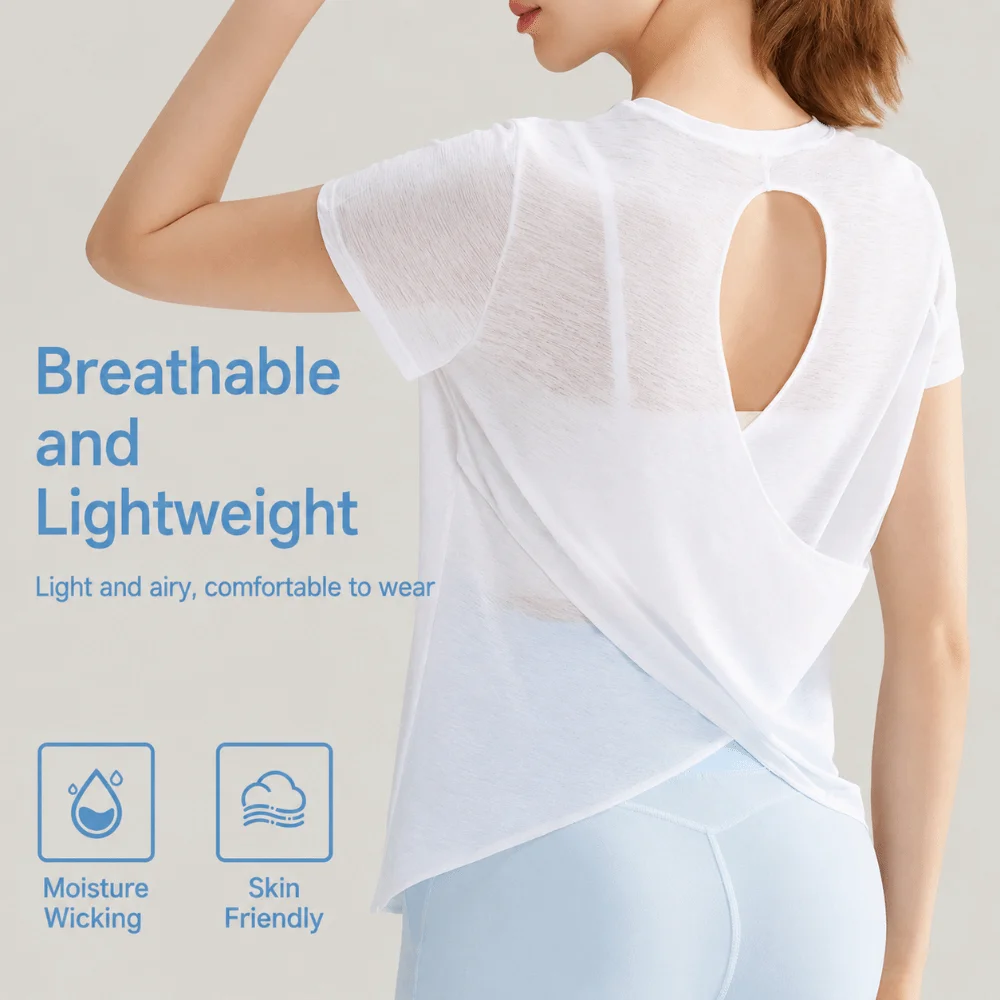 Casual Quick Dry Sports T-Shirt Short Sleeve Hollow Out Fitness T-Shirt Loose Fit Breathable Running T-Shirt for Women