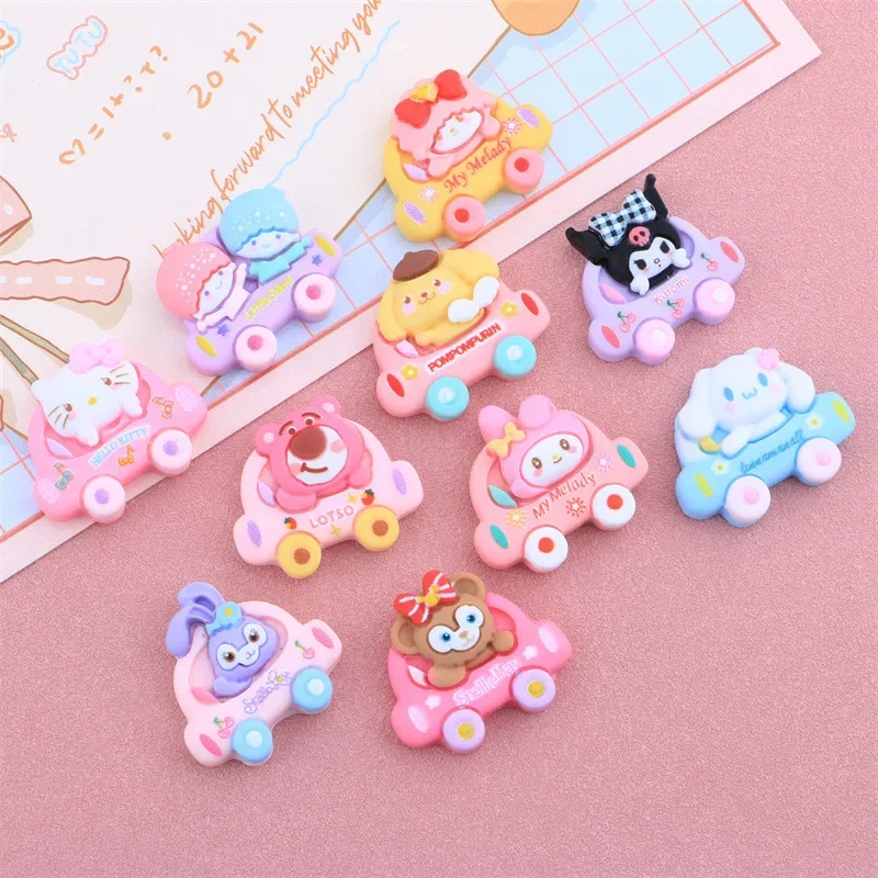 

5 шт., милый красочный автомобиль Sanrio, мультяшная смола, плоская задняя часть, ювелирные аксессуары «сделай сам», материалы для рукоделия