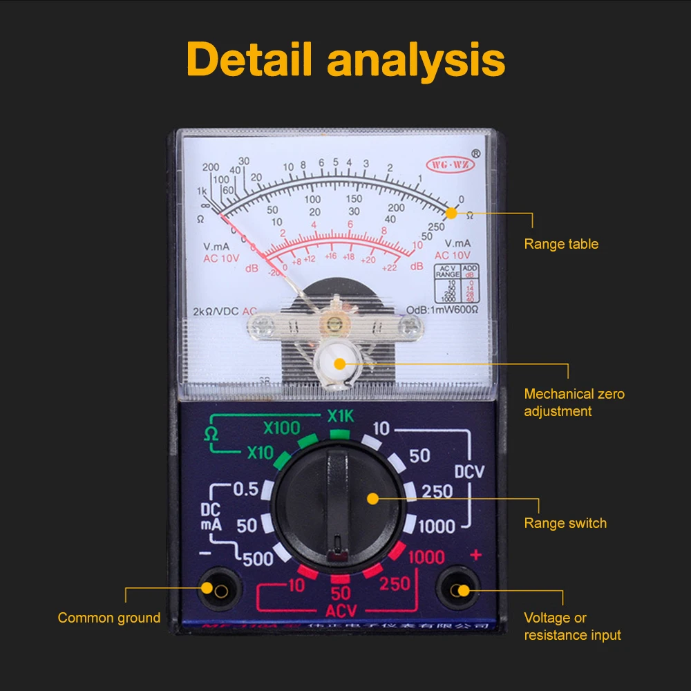 MF-110A Multimeter Portable Electric Analog Multitester Pointer Voltmeter Ammeter AC/DC Voltage Current OHM Multi Meter Tester