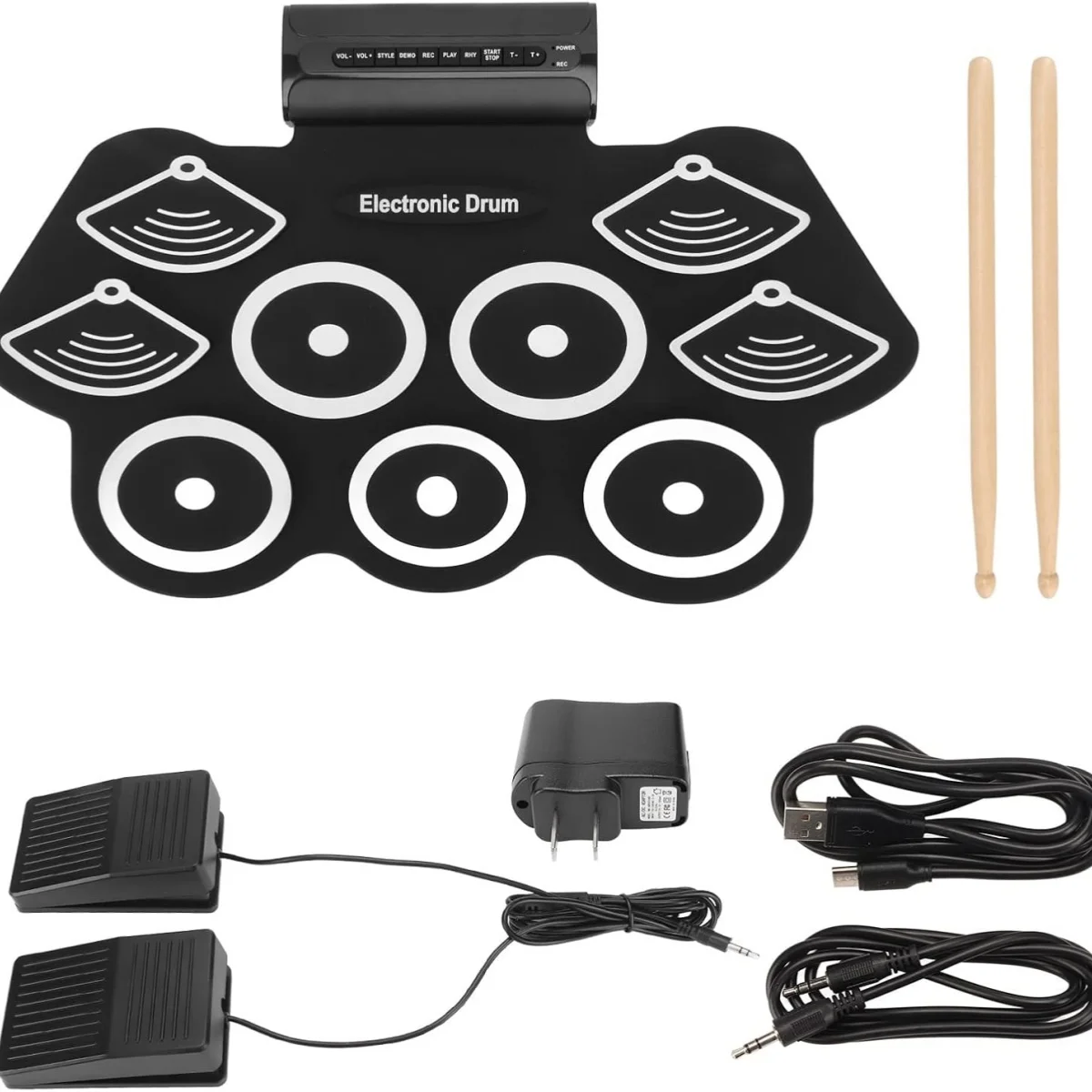 

Foldable Silicone 9-Pad Electronic Drum Kit - Portable USB E-Drums w/ Sustain Pedal & Sticks,Great Musical Gift for All Ages