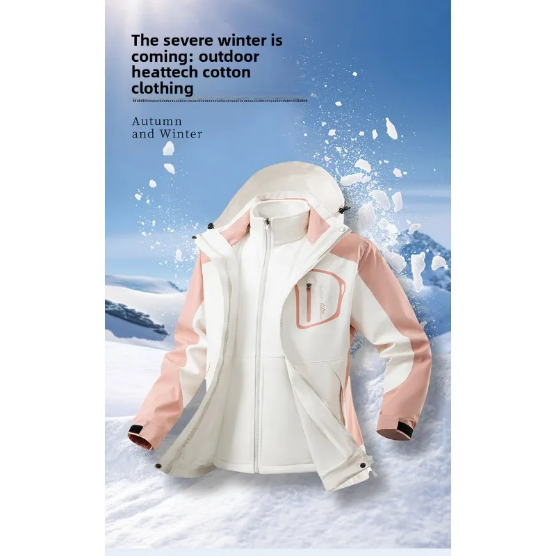 

Men's Hooded Jacket Men Casual Hooded Cotton-padded Jacket Spring Autumn Couple Outdoor Three-in-one Windproof Rainproof Jacket