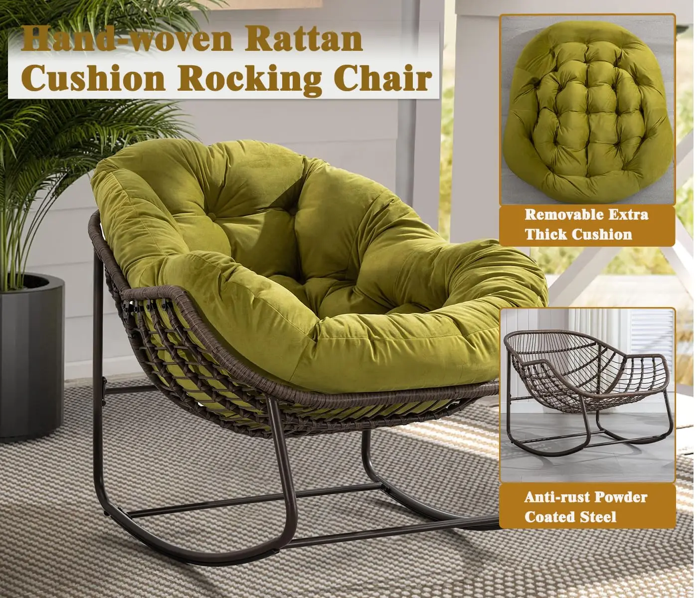 Outdoor Rocking Chairs Set of 2, Patio Oversized Rocking Chair,Indoor & Outdoor Upholstered Papasan Chairs,Modern, Customized