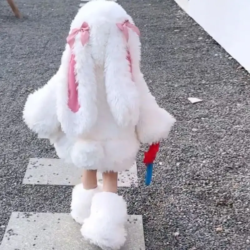 

Girls Coat 2025 Autumn and Winter New Children's Clothing Korean Style Girl Baby Cute Thickened Plush Plush Rabbit Coat