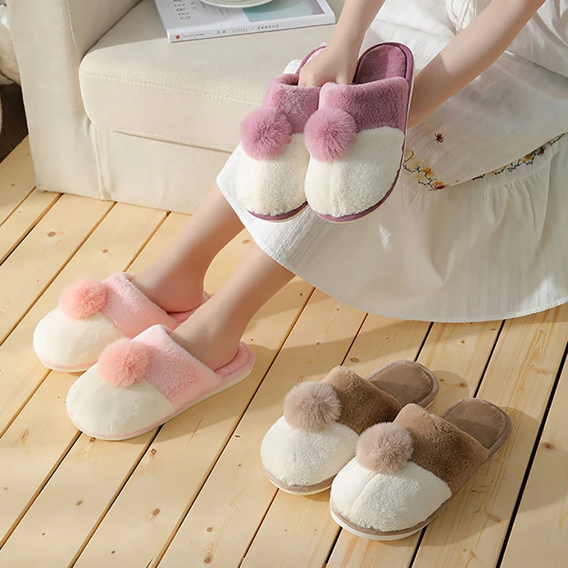 

Womens Home Slipper Female Winter Warm Plush Cotton Anti Skid Indoor Fuzzy Non Slip Room House Floor Shoes Flat Casual Male Men