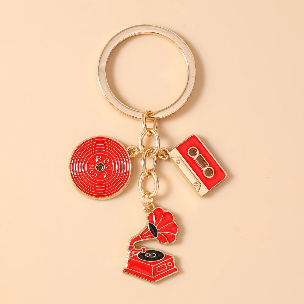 Aihua Niedlicher Musik-Radio-Grammophon-Kassetten-Schlüsselanhänger, Musik-Serie Schlüsselring für Frauen und Mädchen, Handtaschenanhänger, DIY-Schmuckgeschenke – Detail 14