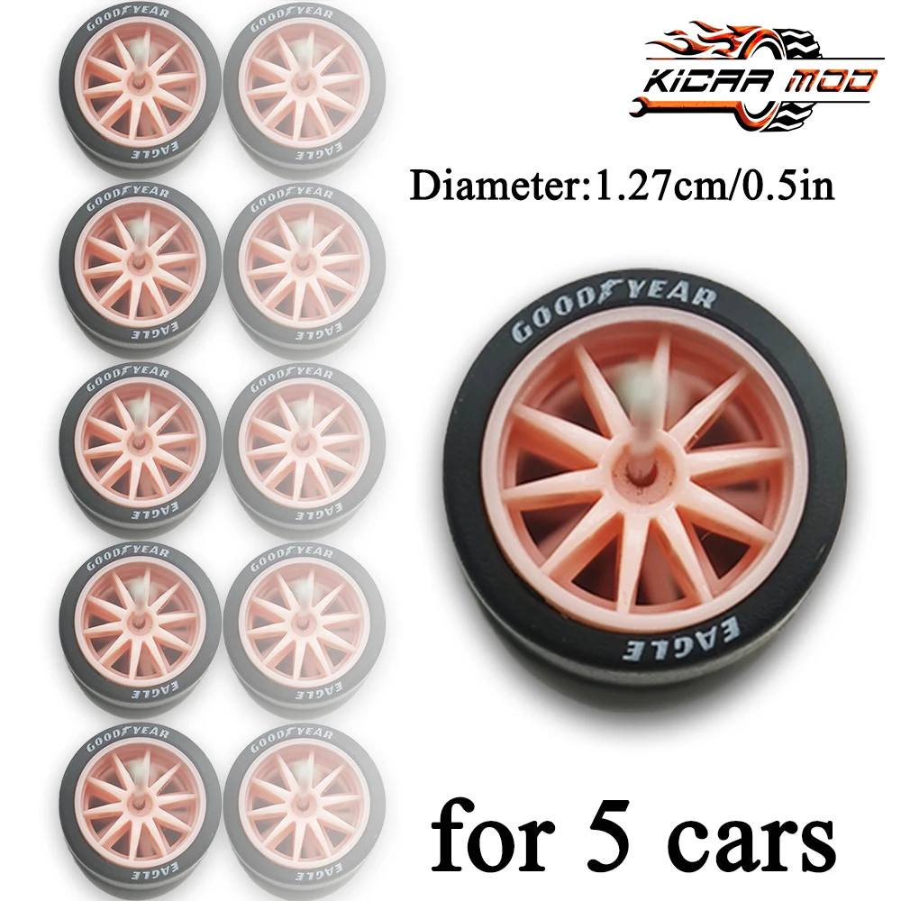 1/64 Wheels with Detachable Rubber Tires Ten Spokes 12.7mm for Model Cars Refiting Parts for Hotwheels (5 sets for 5 Cars)