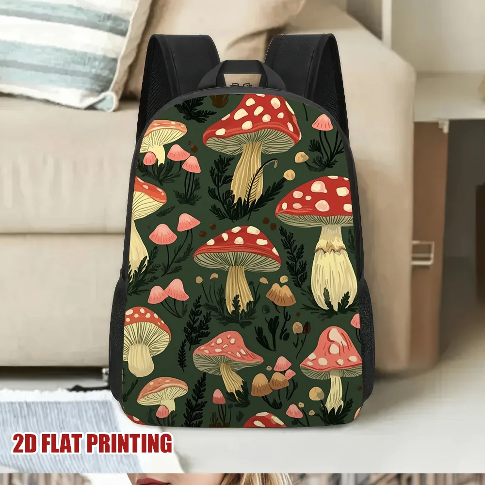 

1 piece Mushroom Garden 2D Flat Print Backpack - Stylish Polyester School Bag with Removable Strap, Lightweight, Adjustable