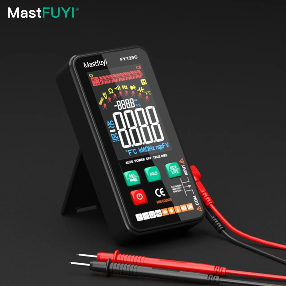 MASTFUYI Smart Digital Multimeter With Bracket LCD Color Screen AC/DC Voltage Tester Ohm Diode NCV Frequency Live Wire Check