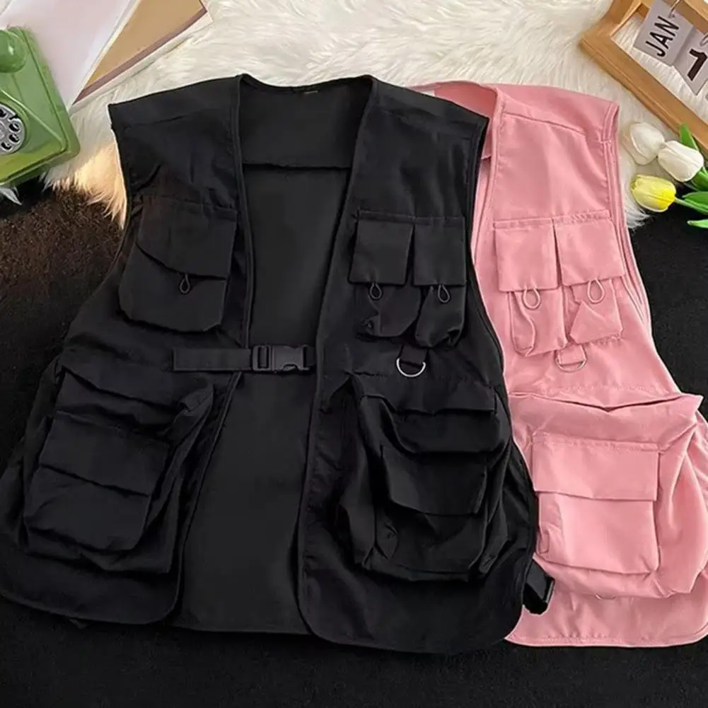 

Men Vest Jacket Streetwear Cargo Vest with Multi Pockets Buckle Closure for Men Women Hop Style Waistcoat for Urban Fashion Men