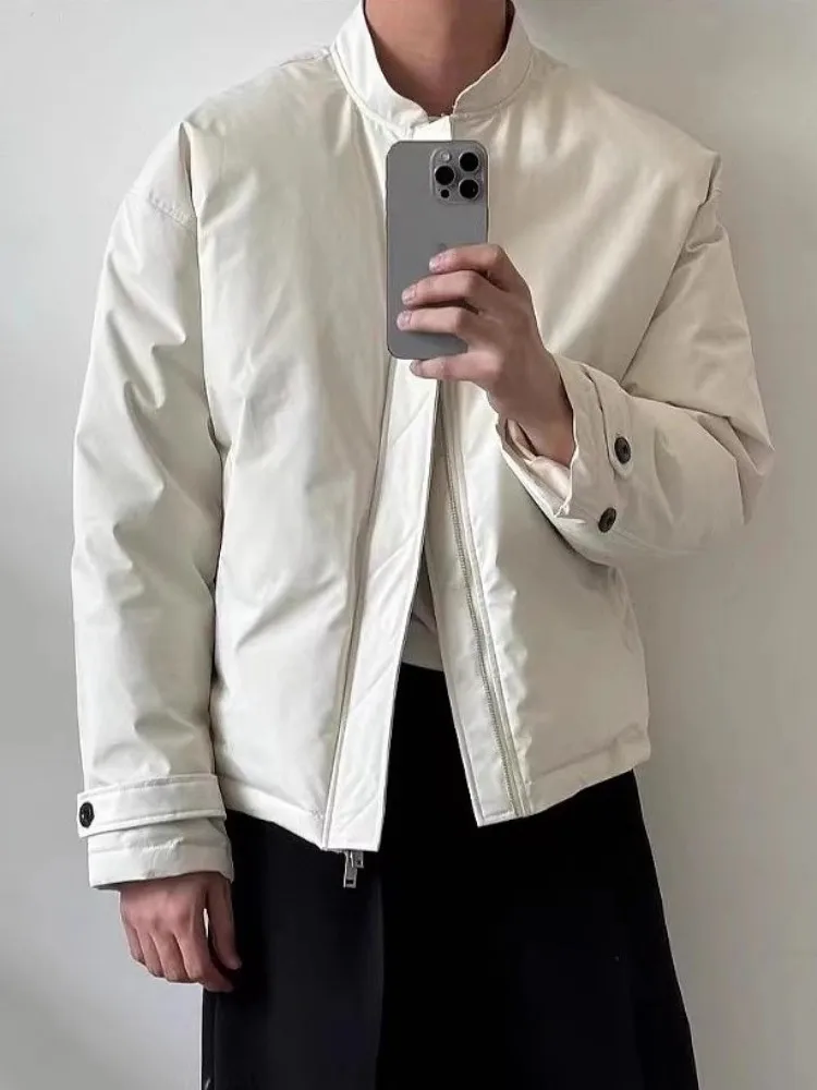 New Korean Style Winter Mens Down Jacket Pocket Zipper Turndown Collar Cold-Proof Warm Outerwear Straight Casual Coat Hot Sale