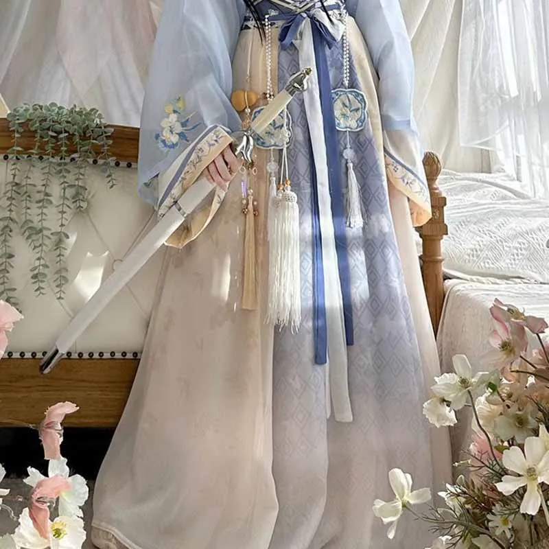 Vestido Hanfu para mujer, Hanfu tradicional chino antiguo, disfraz de hada para mujer, vestido Hanfu azul y blanco de talla grande XL 2023