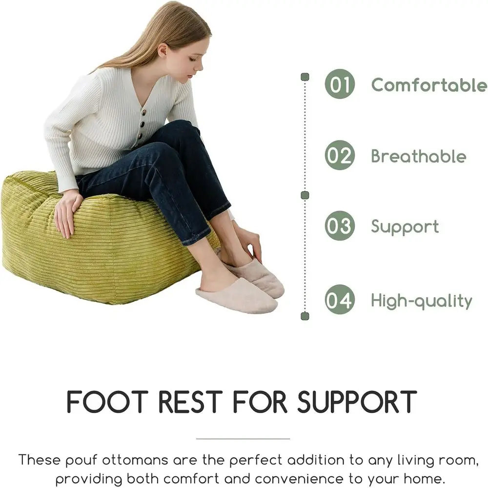 مسند قصير أخضر مملوء بالرغوة، 25.6 مسند قدم فروي مربع لتخزين غرفة المعيشة