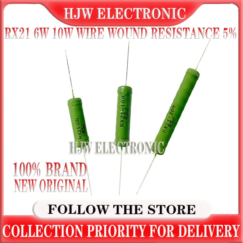 5pcs Rx21 6w 10w Wire Wound Resistance 5% 1r 10r 100r 1k 10k 12k 15k 18r 20r 22r 24r 27r 30r 33r 36r 0.01r 0.05r 0.1r 0.12r