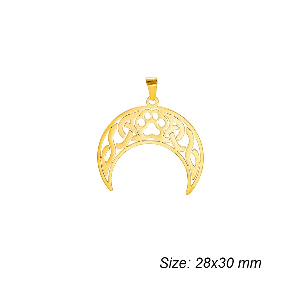 EUEAVAN 1pc Crescent Moon Paw Print Celtics Knot Pendant for Necklace Stainless Steel Charms Pendants Jewelry Making Supplies