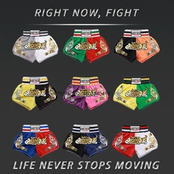 Muay Thai Shorts Embroidery Thai Boxing Shorts Men Women Kids Satin BJJ MMA Clothes Gym Grappling Cage Fight Kickboxing Shorts