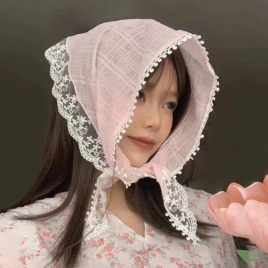 Flower Lace Triangle Scarf Headscarf Vintage Decorative French Headcloth White Fashion Headband For Women Hair Accessories