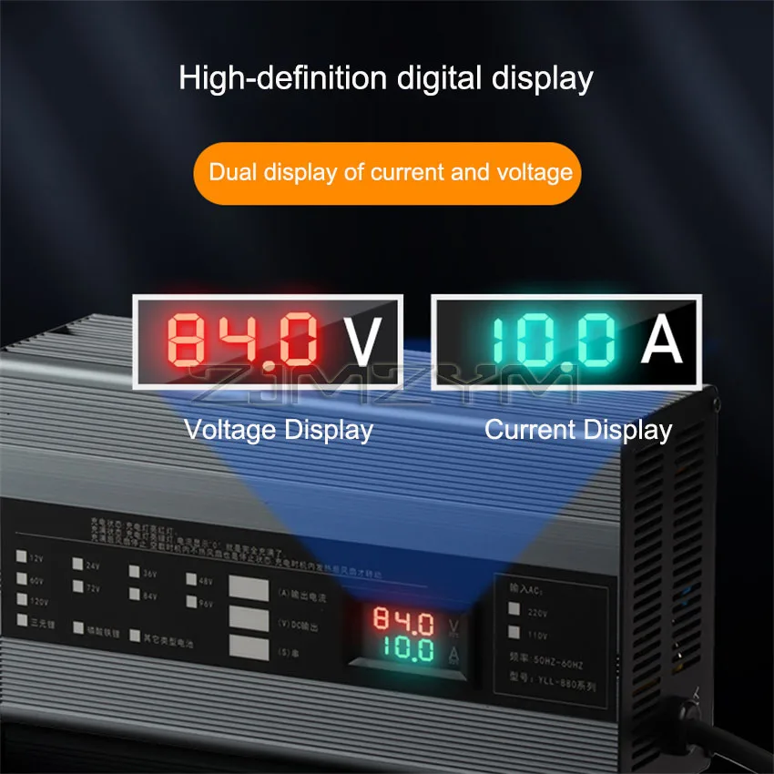 20A Adjustable Charger 48V 58.4V 72V 60V 67.2V 84V 87.6V Li-ion Lifepo4 Lithium Battery Charger Curren Adjust Fast Smart Charge