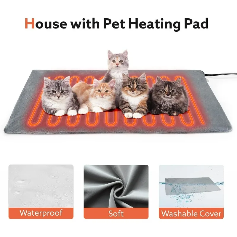 Heated Cat House for Outside in Winter,Weatherproof Outdoor Cat House with Cat Heating Pad, Waterproof &Safe Escape Door