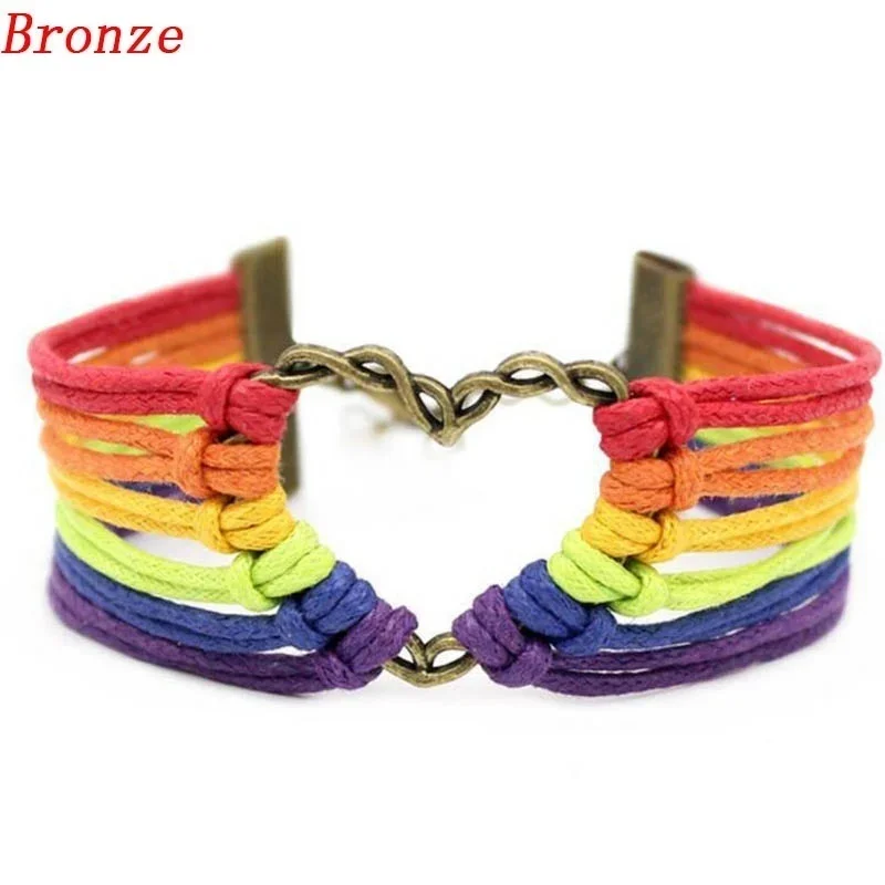 Delysia King Unisex Handmade Love Metal Braided Bracelets Trendy Rainbow Weave Bracelet Charms Designer