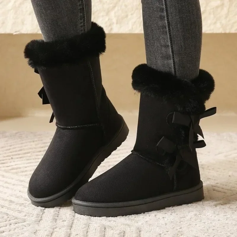 Ladies Shoes 2024 Mid-Calf Women's Boots Fashion Short Plush Daily Boots Women Winter Round Toe Solid Snow Boots