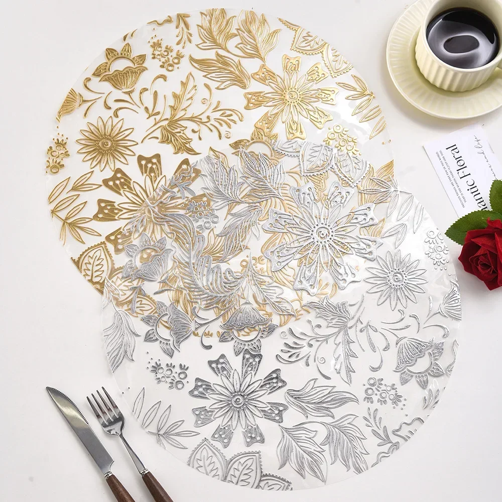 1pc Round Flower Petal Placemat Transparent PVC Waterproof and Heat-insulating PP Printed High-end Dining Table Decoration Mat