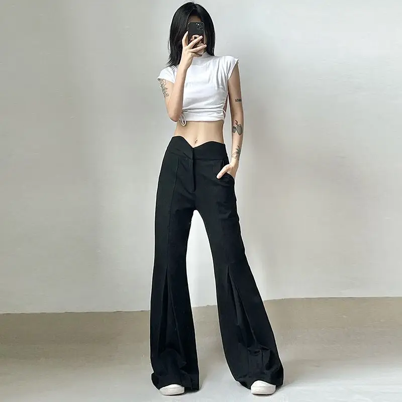 Pantalones acampanados plisados para mujer, traje largo, versátil, ajustado y drapeado, informal, tendencia, novedad de 2024