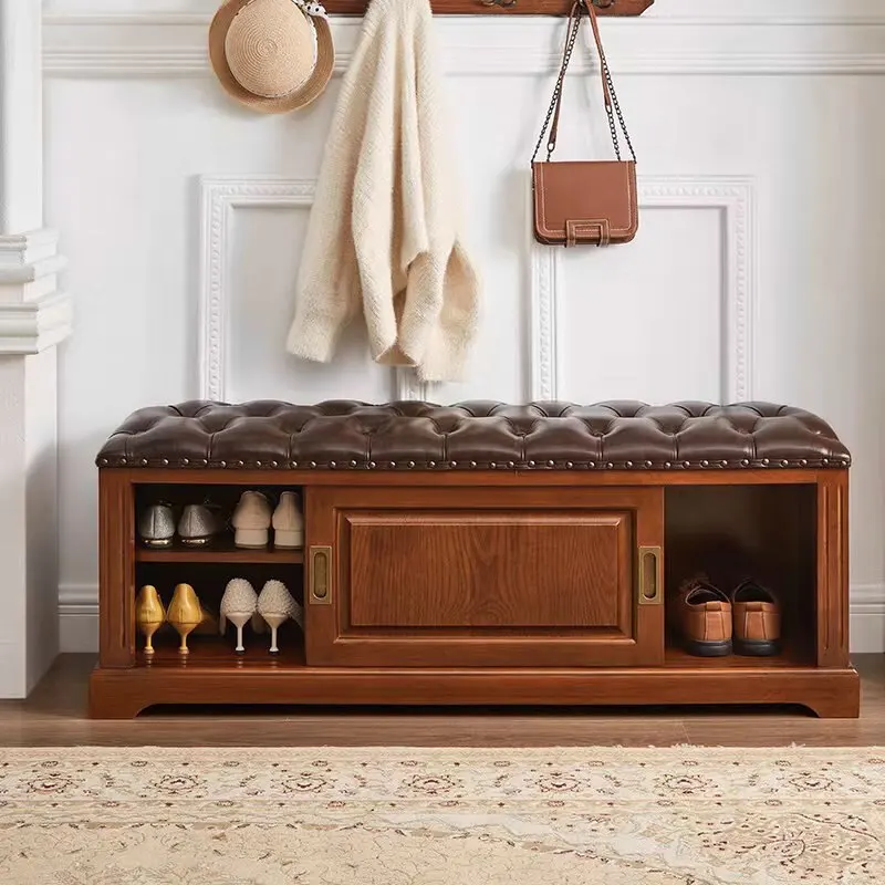 Picture 5: AB  Solid Wood Shoe Changing Stool Home Doorway Multi-Functional Sliding Door Can Sit Simple Shoe Cabinet