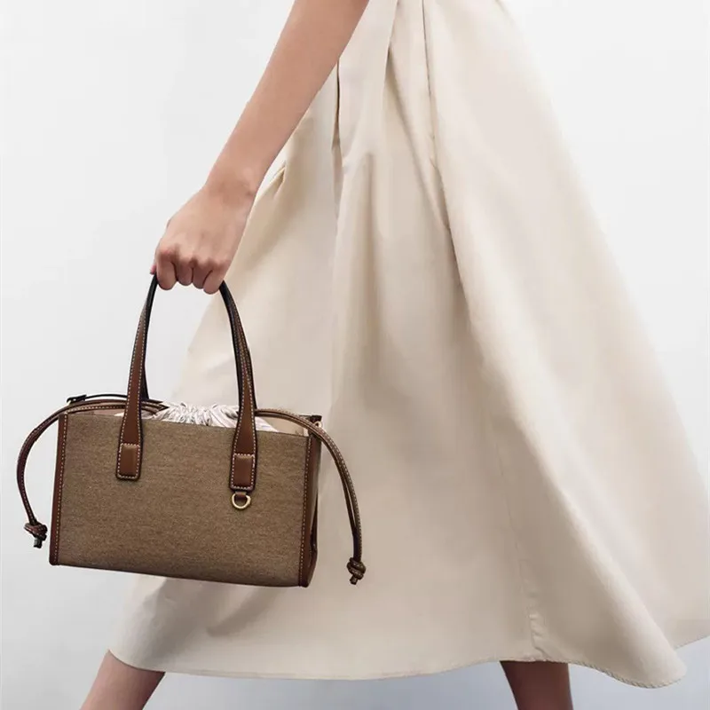 

New Simple Casual Canvas Bag Women's Handbag Zipper Shoulder Bag 2025 Fashion Ladies Square Tote Shopping Bag
