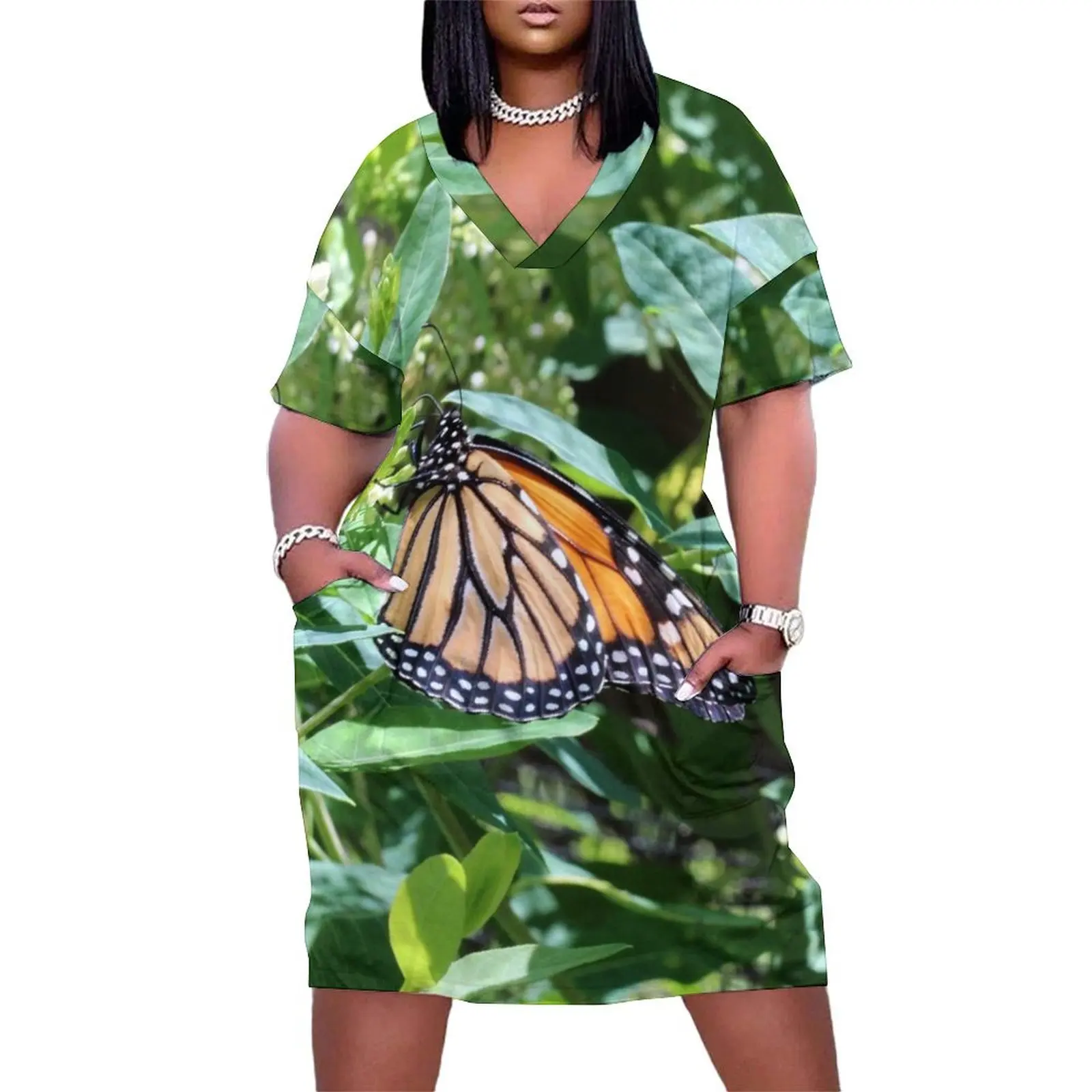 

Monarch Butterfly hanging on a Bush Loose Pocket Dress Dress women dress party night evening dresses women