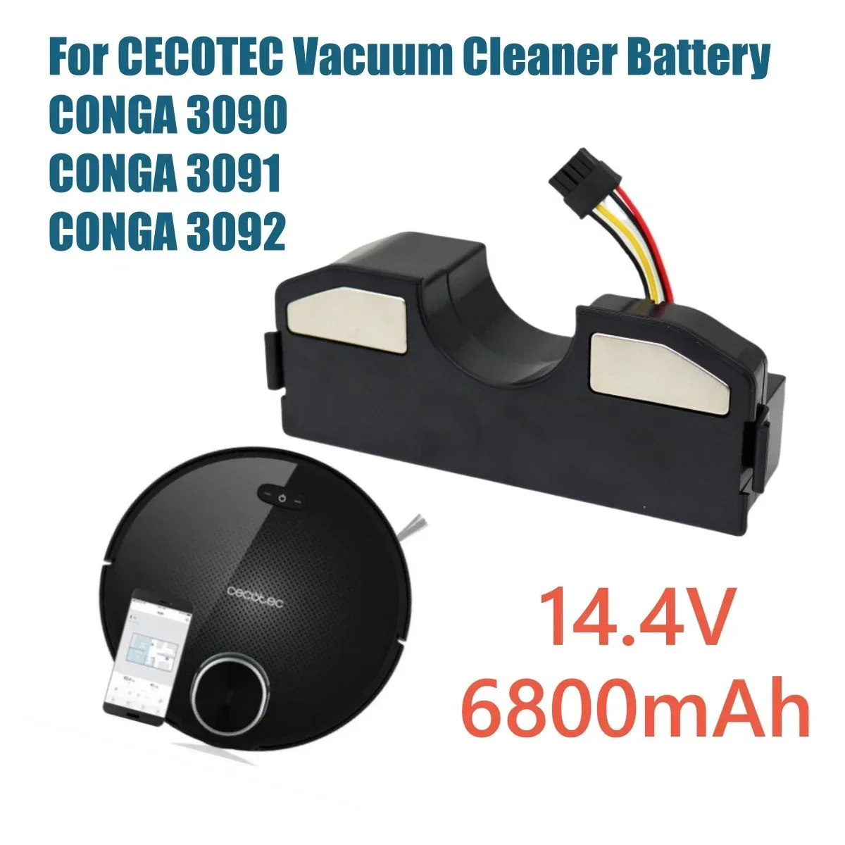 14.80V 6800mAh battery,  for CECOTEC CONGA 3090 CONGA 3091 CONGA 3092 vacuum battery, suitable for 05173 3000mAh/44.40Wh