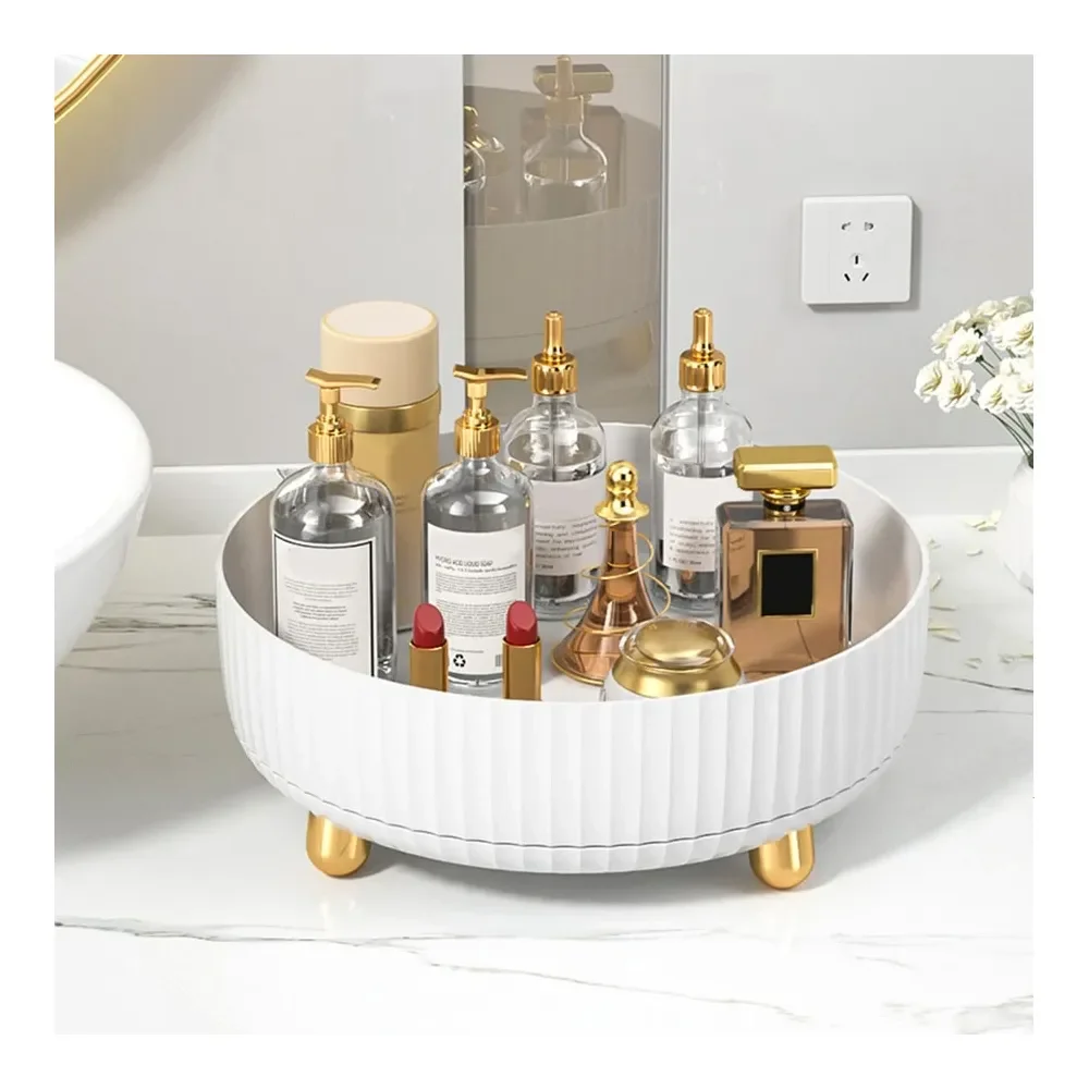 

Вращающийся на 360 градусов поднос для хранения косметики, многофункциональный настольный органайзер, вместительная полка для ванной, поднос для фруктов на кухню