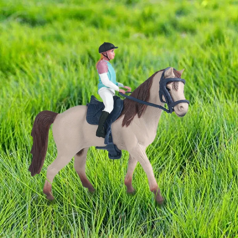 Simulation Animals Horse Farm Animals Model Vivid Solid Resin Toy Horse With Rider Figurine Statue Toy For Kids Desktop Ornament