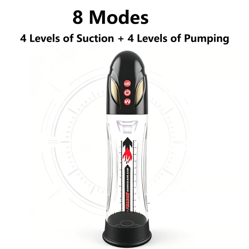 Electric Penis Pump Men Suction Vacuum Trainer Cup Visible Pressure Indicator 8 Modes Magnetic USB Charging Extender Sex Toys - view 5
