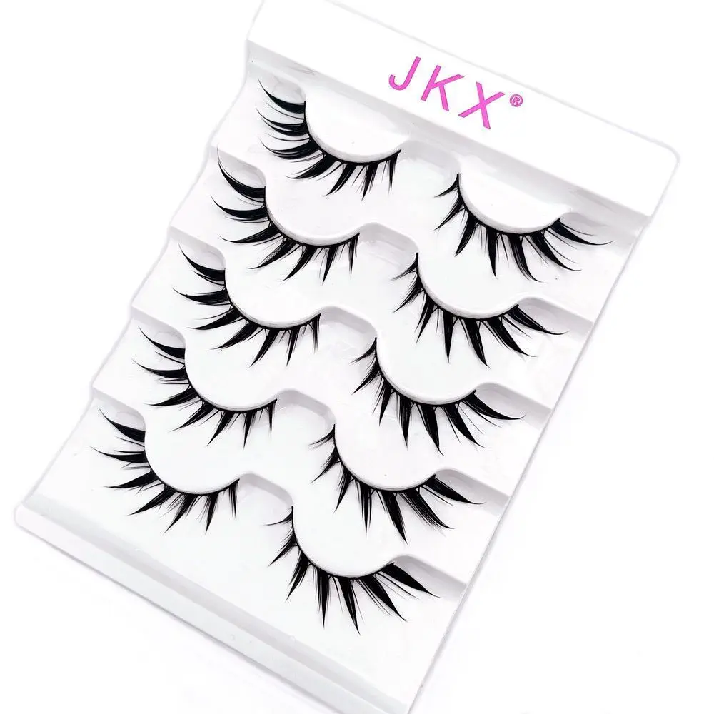 New 5 Pairs Wet False Eyelashes Naturally Wear False Eyelashes Everyday Sharp Tail Thick Simulation Cross Makeup Lashes