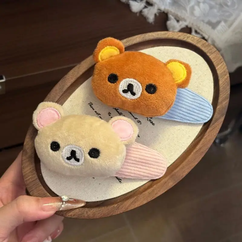 귀여운 만화 캐릭터 리락쿠마 코리락쿠마 플러시 헤어핀 창의적이고 달콤한 사랑스러운 앞머리 사이드 BB 클립 친구 생일 크리스마스 선물