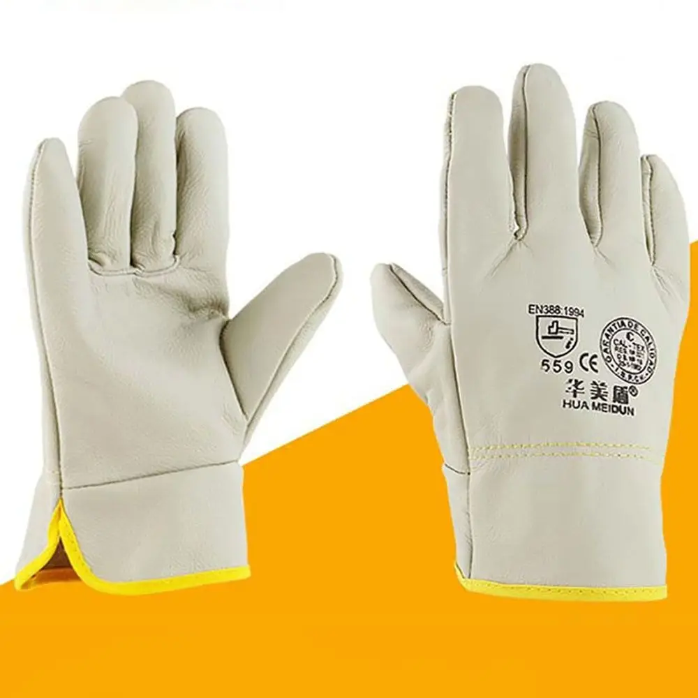 

Durable White Welding Gloves Leather Flame Retardant Work Safe Glove Welder Supplies Machinery Protective Mittens Workplace