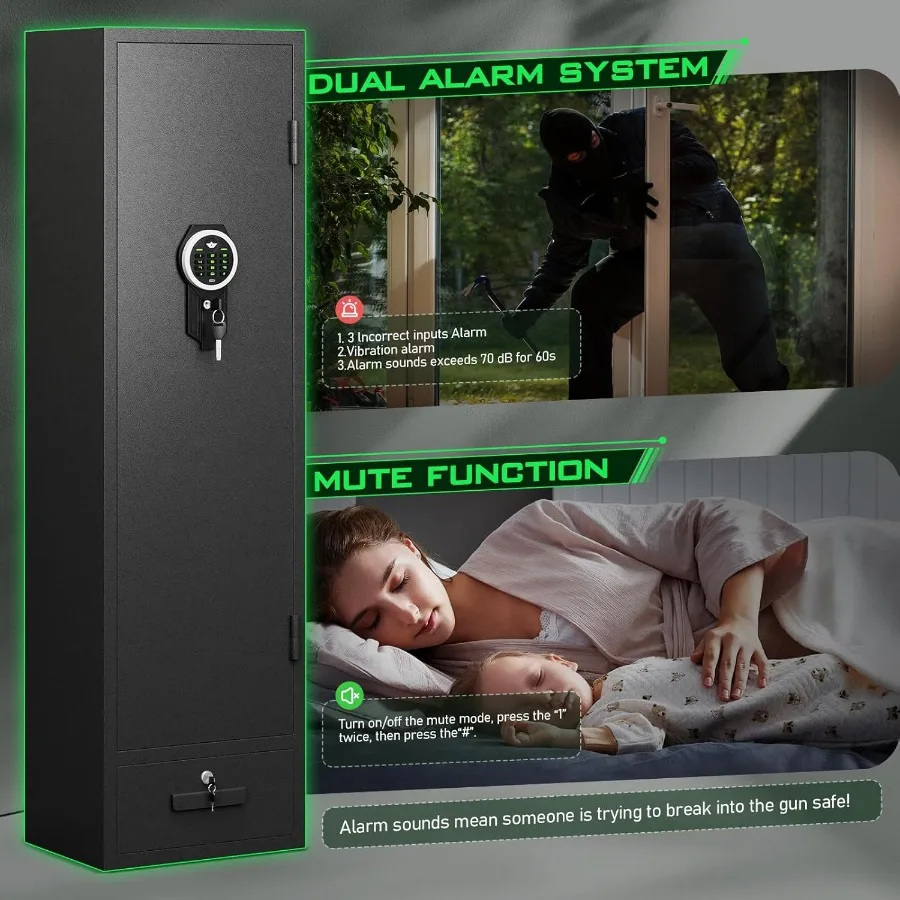 46-Waffentresor zur Aufbewahrung von Gewehren und Pistolen, schneller Zugriff, Gewehrtresor mit hintergrundbeleuchteter Tastatur, sicherer Waffenschrank mit Schublade a