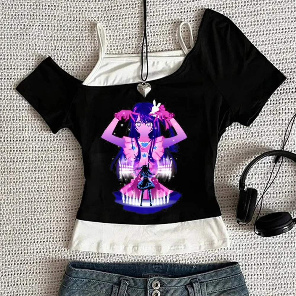 Oshi No Ko cropped top teen manga y2k goth graphic alternative  t shirt funny graphic party clearance sales harajuku