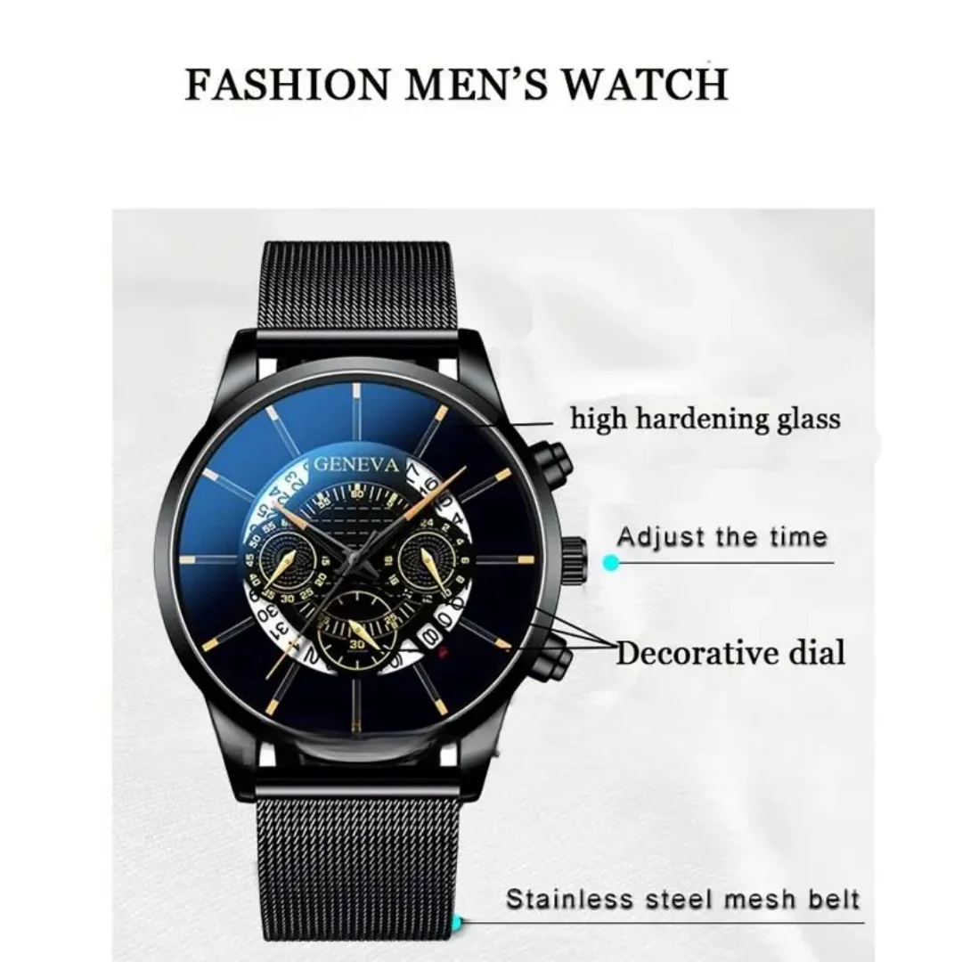 Fashion Mens Watches Luxury Stainless Steel Mesh Belt Quartz Wrist Watch for Men Business Casual Leather Watch Relogio Masculino