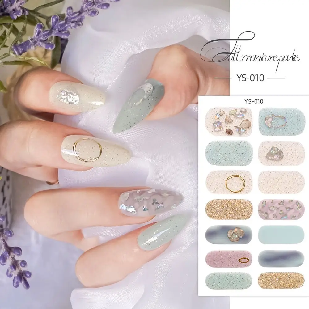 14 Strips Semi Cured Gel Nail Stickers French Nail Art Full Cover Gel Nail Polish Strips Gel Full Nail Wraps