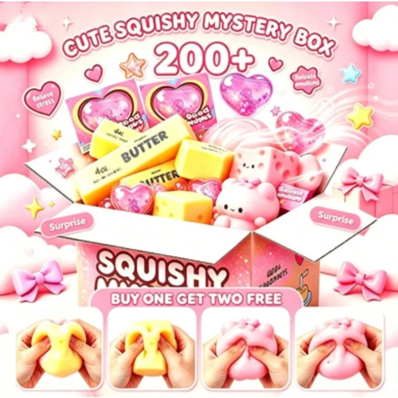 

Buy 1 Get 2 Free Squishy Blind Box, Kawaii Cute Style Squeeze Toy Set, Soft Slow Rebound Pink Cat Paw, Butter Block & Glitter Heart Squishies, Stress Relief Toys For All Ages, Great Gift For Birthdays Parties Students Teens Adults & Fidget Lovers
