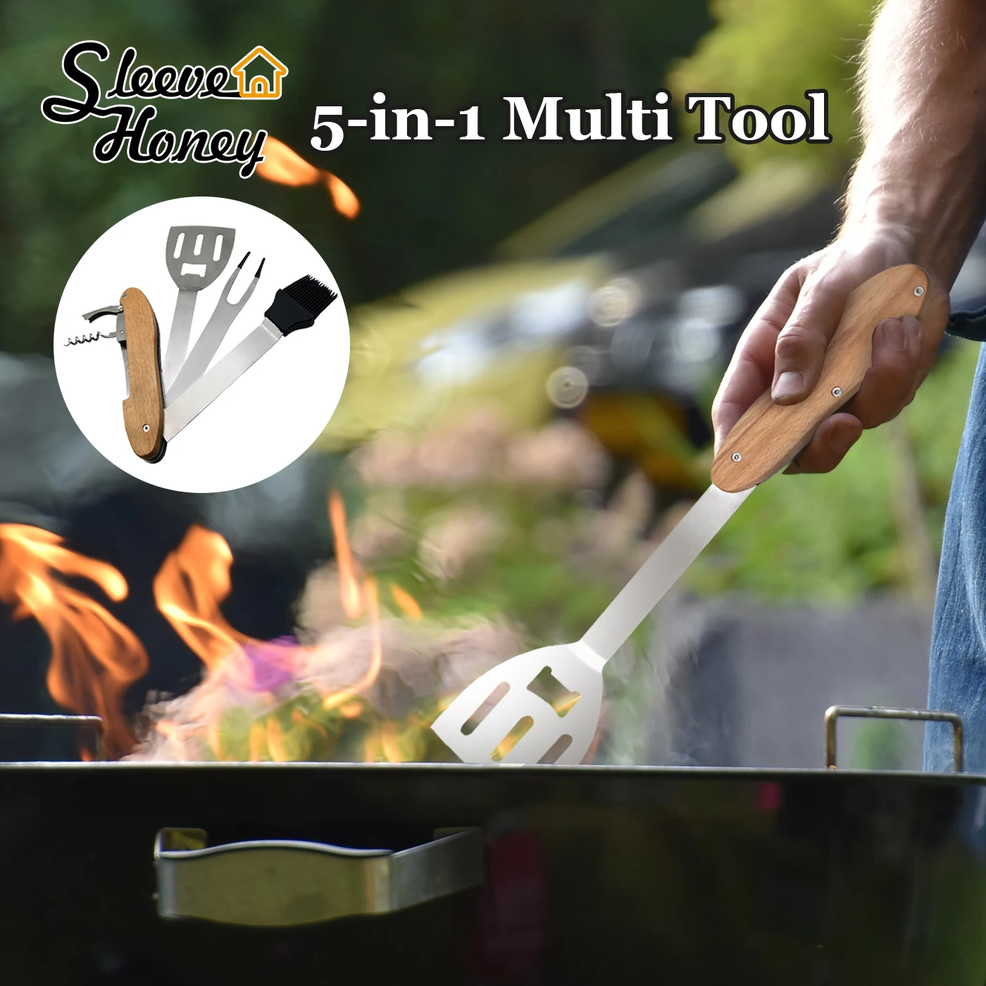 

Stainless Steel BBQ Tools Durable Spatula Fork Tong Bottle Opener Brush Skewers Grill Kit Grilling Camping Outdoor Cooking Tools