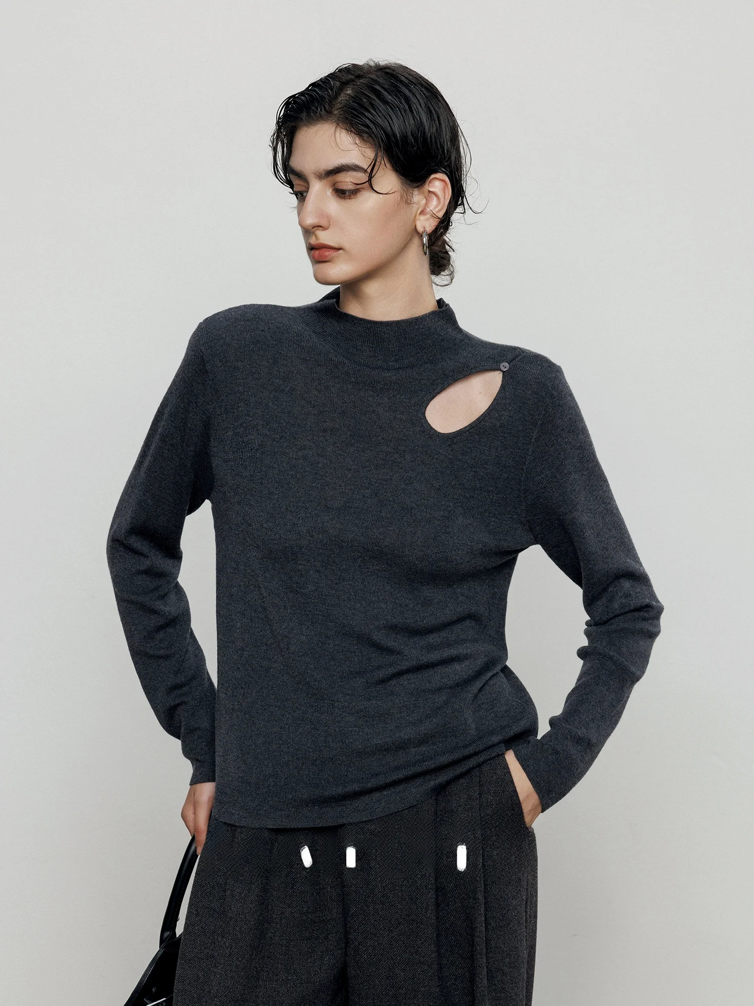 

Женский вязаный свитер с высоким воротником и длинными рукавами, облегающий, для ношения в качестве базового слоя, повседневный, из смесового полиэстера, зимний топ