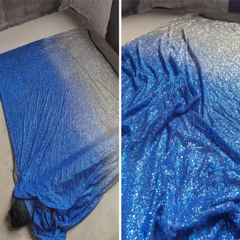 

Серебристо-голубая мерцающая сетчатая ткань для дышащего пошива своими руками, декора вечерних платьев, фонов для фотосессий, оптовая продажа