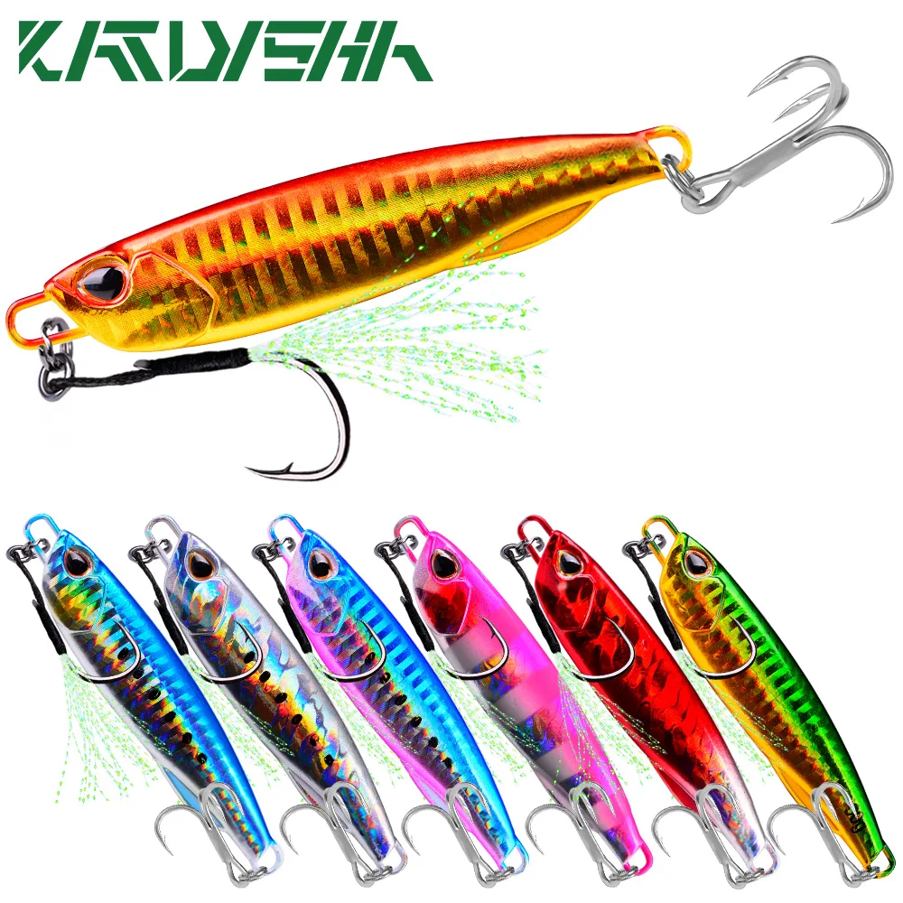 KATYUSHA 1PC Shore Casting Jig 10g-15g-20g-30g-40g-50g-60g Metal Jigging Spoon Drag Cast Sea Bass Bait Artificial Lure