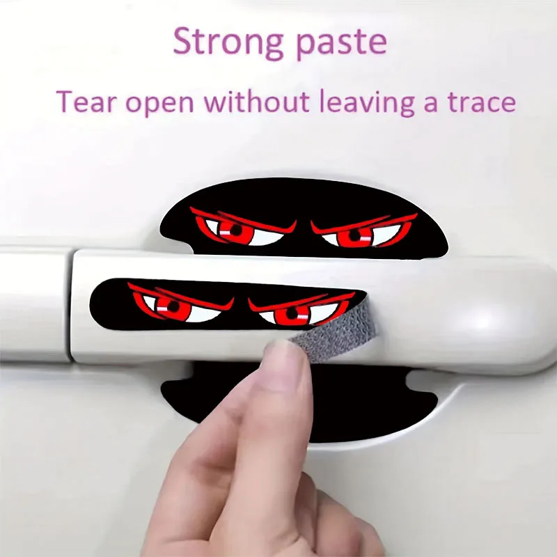 8Pcs Angry Eyes Car Door Handle Bowl Stickers, Cool Cartoon Eye Black Decor Decals