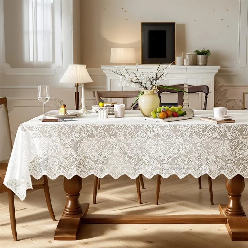 

Rectangular Lace Tablecloth Easy Cleaning Wedding Table Cloths for Outdoor Party