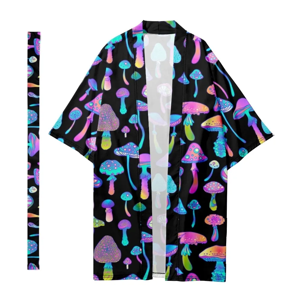 

Men's Japanese Long Kimono Cardigan Men's Samurai Kimono Mushroom Pattern Kimono Shirt Yukata Jacket Streetwear Costume