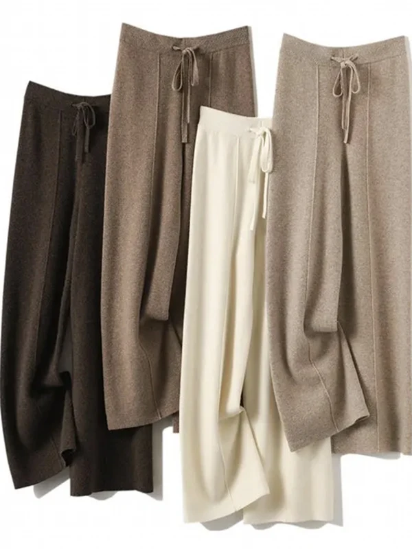 

Мягкие брюки Cloud Soft с высокой талией и широкими штанинами для женщин: осенне-зимний комплект, длинные прямые брюки с драпировкой, удобные вязаные брюки